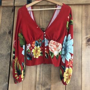 Farm Rio Top Red Floral Boho